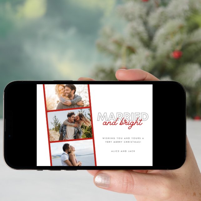 Married Bright Photo Newlywed Couple Christmas Holiday Card (Front Digital)