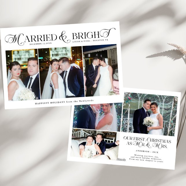 Married & Bright Photo Newlywed Couples Christmas Holiday Card (Creator Uploaded)