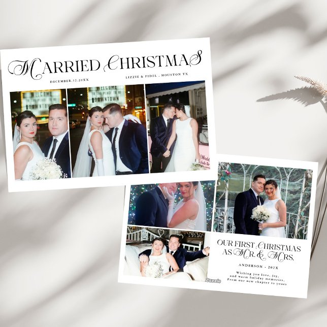 Married & Bright Photo Newlywed Couples Christmas Holiday Card (Creator Uploaded)