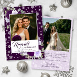 Married & Bright Purple Roses Festive Newlyweds Holiday Card<br><div class="desc">These beautiful holiday cards are designed for a couple celebrating their first holidays as a married couple. The design features your photo on a deep plum purple colored background surrounded by hand painted watercolor roses in shades of purple and lavender along with whimsical and festive snowflakes. The caption reads "Married...</div>