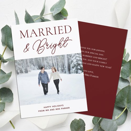 Married Bright Red Script Modern Photo Christmas Holiday Card