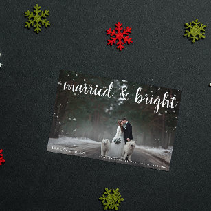 Married & Bright Snow 2 Photo Wedding Thank You Holiday Card