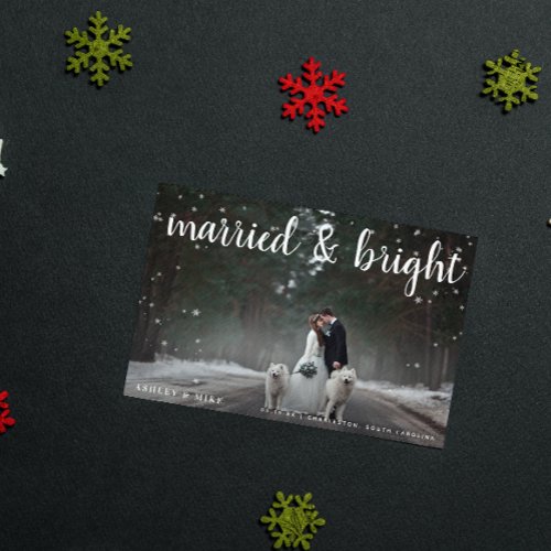 Married  Bright Snow 2 Photo Wedding Thank You Holiday Card