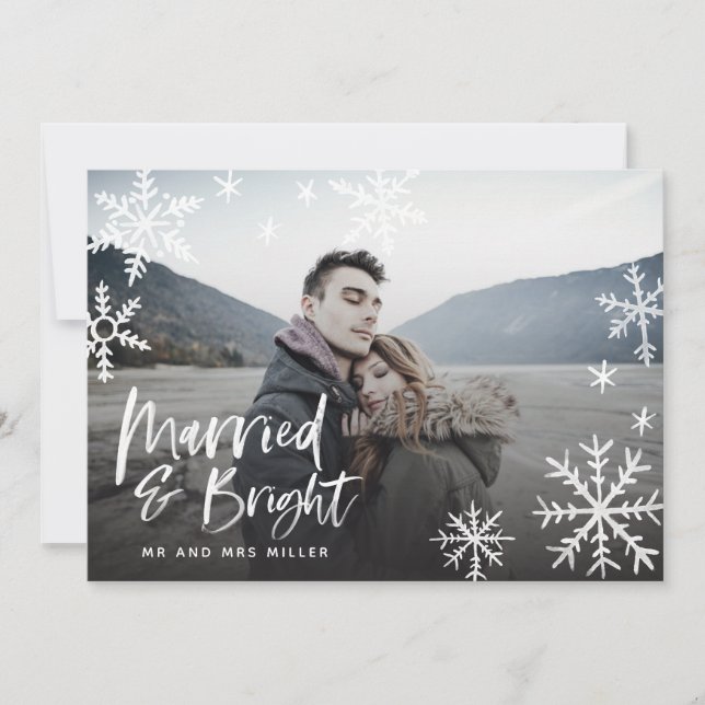 Married & Bright Snowflake Holiday Newlywed Photo (Front)