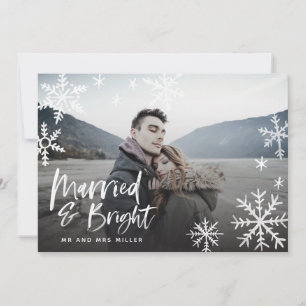 Married & Bright Snowflake Holiday Newlywed Photo Card