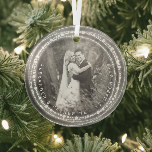 Married  Bright Sparkles Our 1st Christmas Photo Glass Ornament