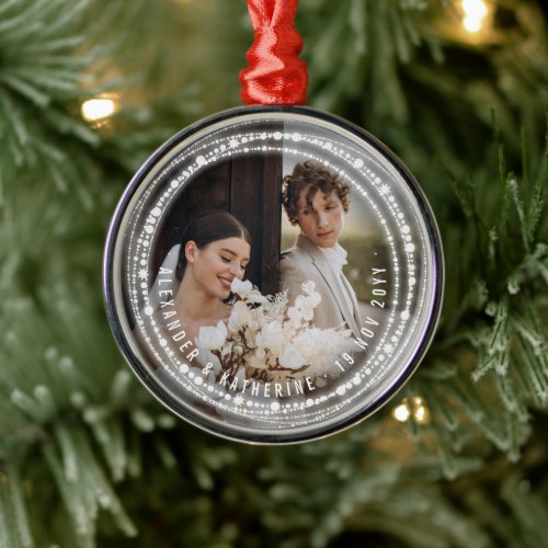 Married &amp; Bright Sparkles Photo Our 1st Christmas Metal Ornament
