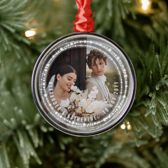 Married & Bright Sparkles Photo Our 1st Christmas Metal Ornament (Tree)