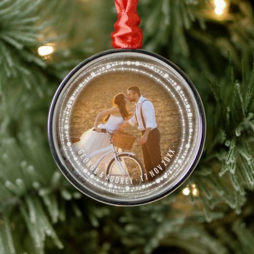 Married  Bright Sparkles Photo Our 1st Christmas Metal Ornament