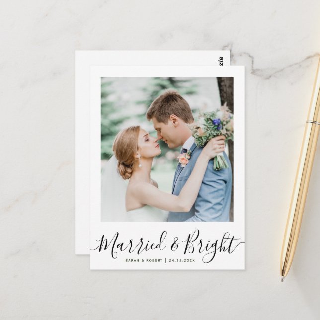 MARRIED & BRIGHT | wedding announcement Postcard (Front/Back In Situ)