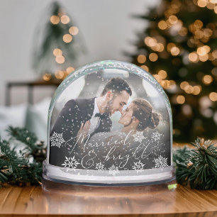 Married & Bright Wedding Photo Christmas Snow Globe