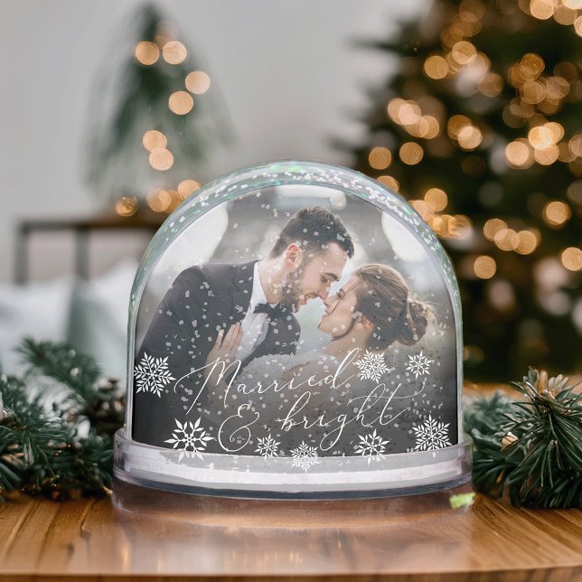 Married & Bright | Wedding Photo Christmas Snow Globe (Creator Uploaded)
