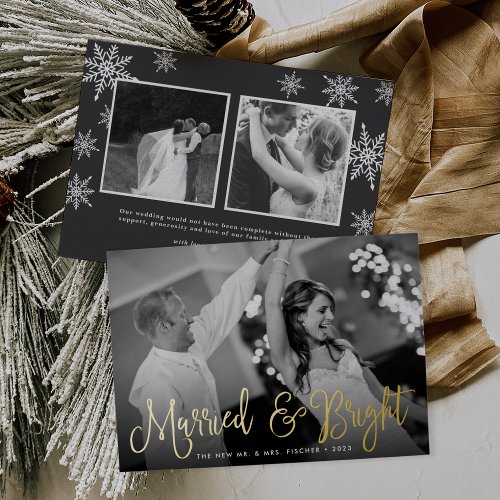 Married  Bright Wedding Photo Foil Holiday Card