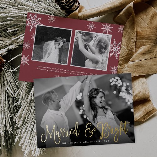 Married  Bright Wedding Photo Foil Holiday Card