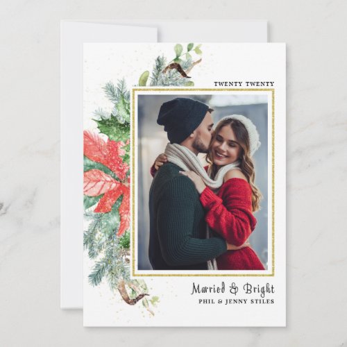 Married  Bright Wedding Photo Holiday Card