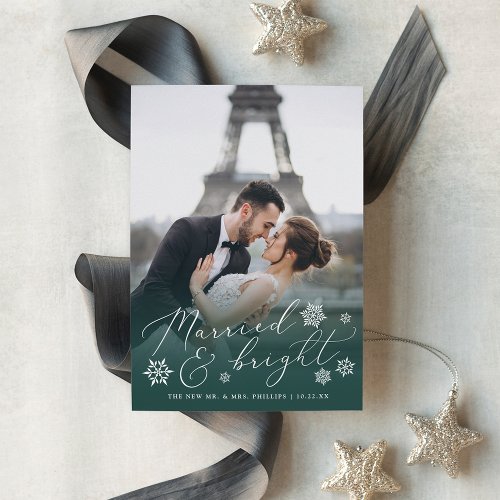 Married  Bright  Wedding Photo Holiday Card