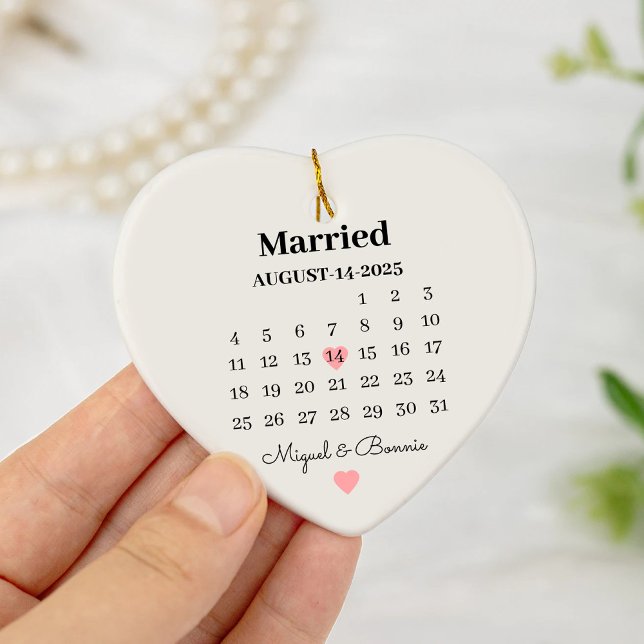 Married Calendar Date Personalised Wedding Day Ceramic Ornament (Creator Uploaded)