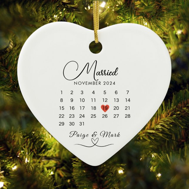 Married Calendar Wedding Date Keepsake White Ceramic Ornament (Married Calendar Wedding Date Keepsake White Ceramic Ornament)
