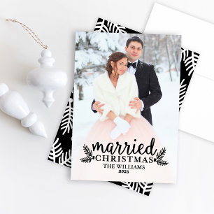 Married Christmas Black Winter Wedding Photo Holiday Card