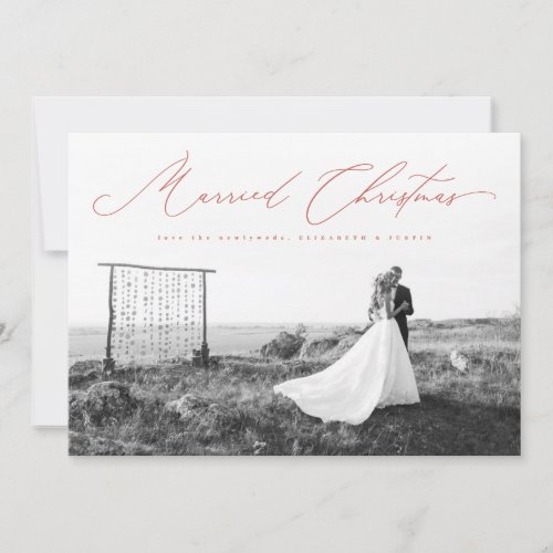 Married Christmas Calligraphy Script Newlywed Red Holiday Card