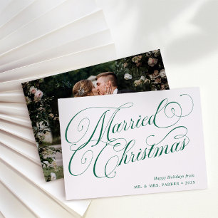 Married Christmas   Elegant Calligraphy and Photo Letterpress Photo Cards