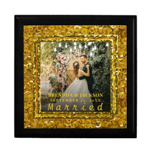 Married Christmas Elegant Gold Type Wedding Photo  Gift Box