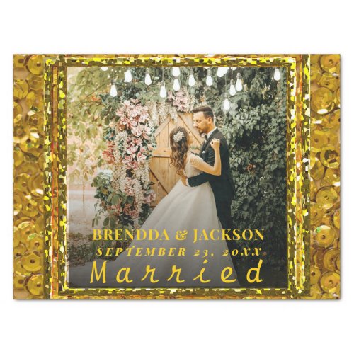 Married Christmas Elegant Gold Type Wedding Photo  Tissue Paper