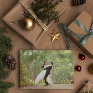 Married Christmas Elegant Newlywed Photo Foil Holiday Card