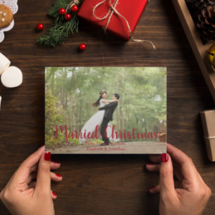 Married Christmas Elegant Newlywed Photo Holiday Card