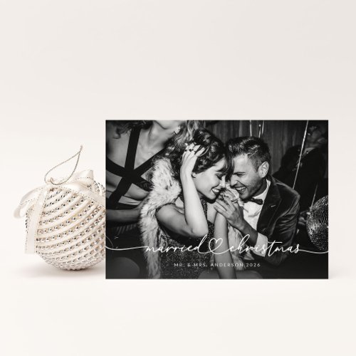 Married Christmas | Elegant Newlywed Photo Magnetic Invitation