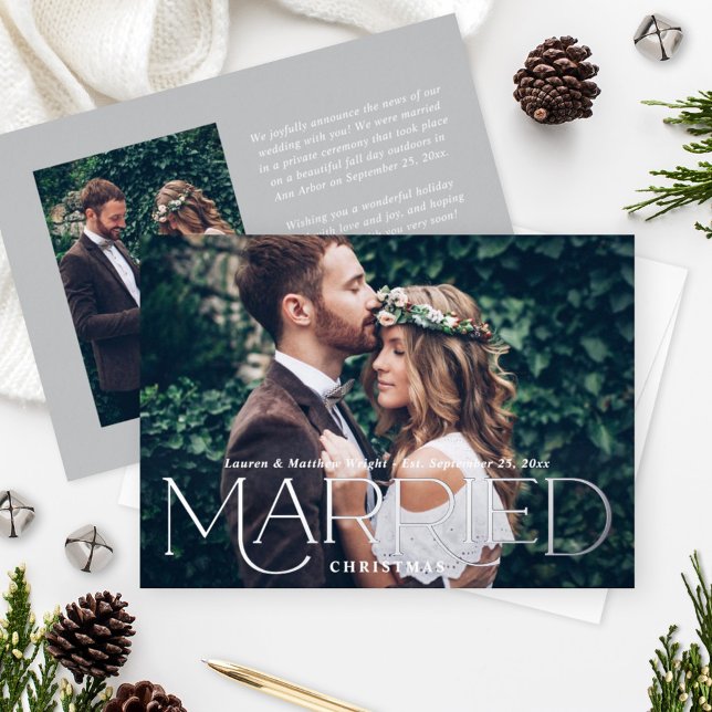 Married Christmas Elegant Silver Wedding Photo Foil Holiday Card (Creator Uploaded)