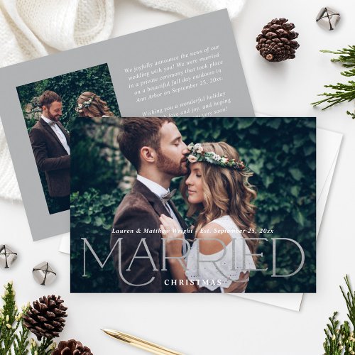 Married Christmas Elegant Silver Wedding Photo Holiday Card