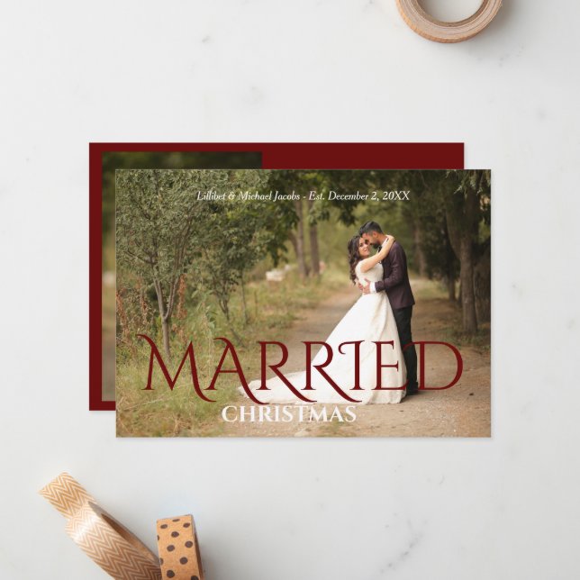 Married Christmas Elegant Wedding Photo  Note Card (Front/Back In Situ)