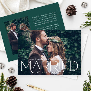 Married Christmas Elegant White Type Wedding Photo Holiday Card