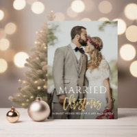MARRIED CHRISTMAS gold script wedding announcement