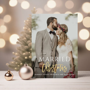 MARRIED CHRISTMAS gold script wedding announcement