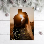Married Christmas Hand-Lettering Photo Foil Holiday Card<br><div class="desc">Original hand-lettering over full bleed photo and stars; backer color is editable or add more photos and text.</div>