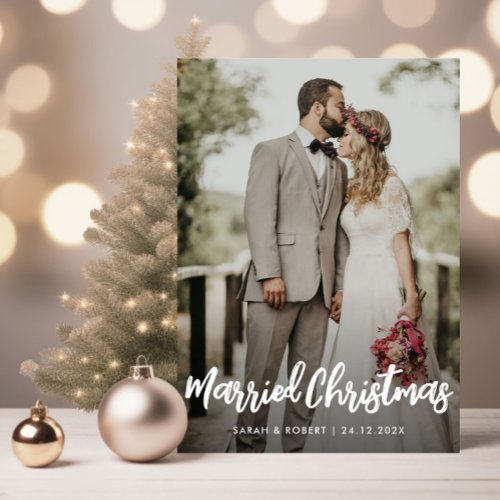 married christmas holiday announcement photo postcard
