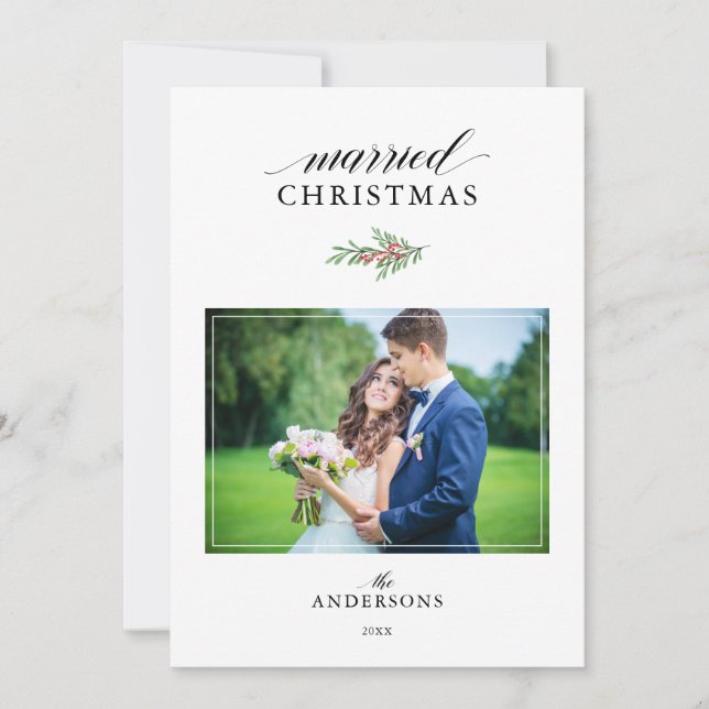 Married Christmas Newlywed 2 Photos Christmas Holiday Card (Front)