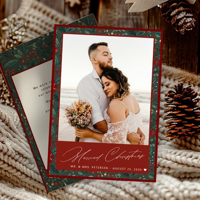 Married Christmas newlywed elegant Mr and Mrs  Holiday Card (Creator Uploaded)