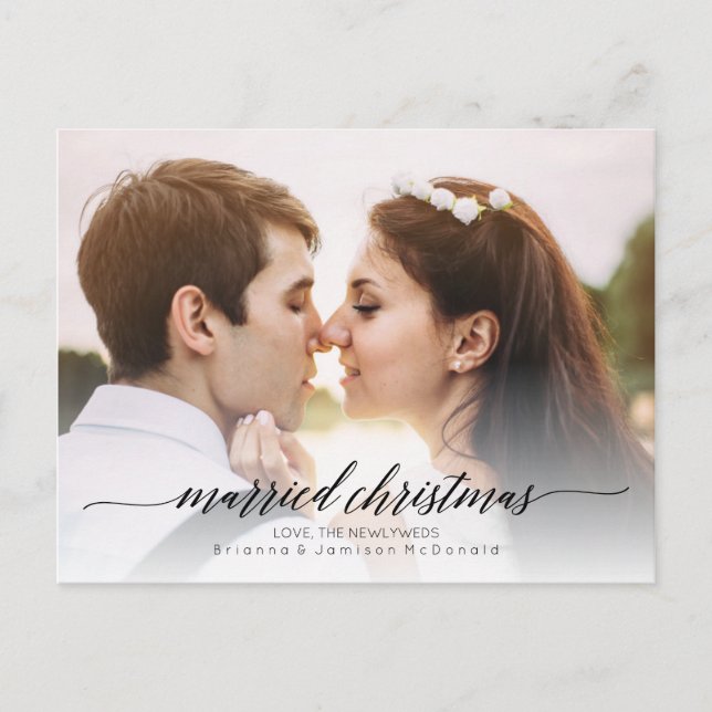 Married Christmas Newlywed Photo | Black Holiday Postcard (Front)