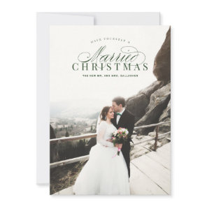 Married Christmas Newlywed Photo Card Green