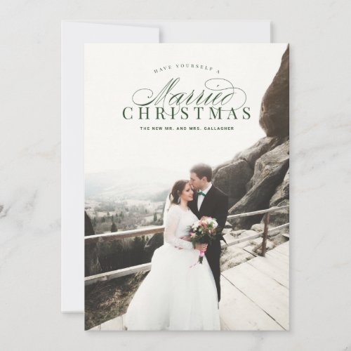 Married Christmas Newlywed Photo Card Green