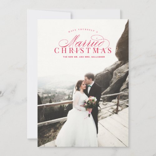 Married Christmas Newlywed Photo Card Red