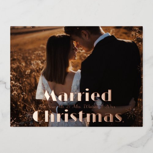 Married Christmas Newlywed Photo Foil Postcard
