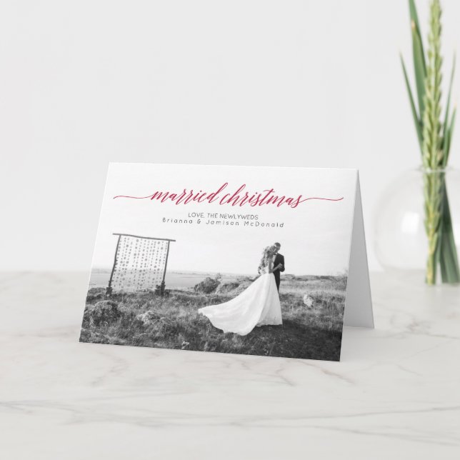 Married Christmas Newlywed Photo Folded Holiday Card (Front)