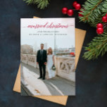 Married Christmas Newlywed Photo Red Holiday Card<br><div class="desc">Celebrate your first Christmas as a married couple with this stunning holiday wedding card.
There is a 2-photo collage on the back for you to showcase your favorite photos and room for your own custom sentiment to your nearest and dearest.</div>