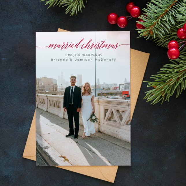 Married Christmas Newlywed Photo Red Holiday Card (Creator Uploaded)
