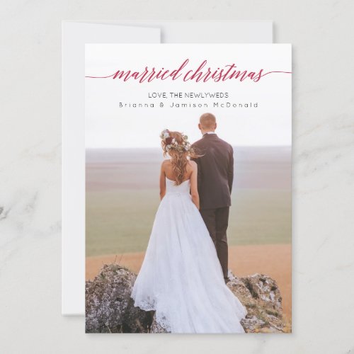 Married Christmas Newlywed Photo Red Holiday Card