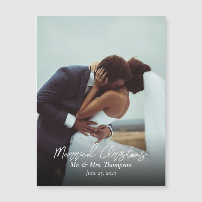 Married Christmas Newlywed Photo Script Magnet (Front)